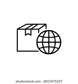 Global parcel icon with globe beside parcel box for international shipping, worldwide delivery, export logistics and overseas package service