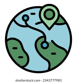 Global parcel location icon outline vector. Export box. Order date color flat