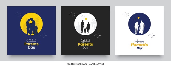 Global Parents Day Vector Illustration. Parents day social media post template. Set Parents day banner design. Suitable for Poster, Banners, mobile apps, campaign and greeting card.