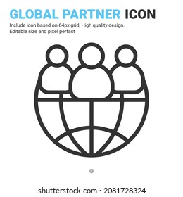 Global partner icon vector with outline style isolated on white background. Vector illustration global economy sign symbol icon concept for business, finance, industry, company, apps and project