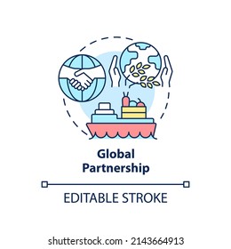 Global partnership concept icon. Humanitarian aid. Food security approaches abstract idea thin line illustration. Isolated outline drawing. Editable stroke. Arial, Myriad Pro-Bold fonts used