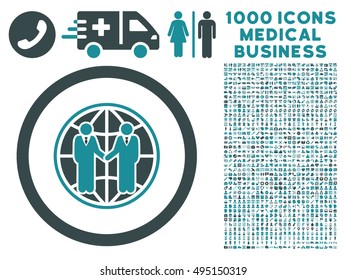 Global Partnership icon with 1000 medical commercial soft blue vector pictograms. Collection style is flat bicolor symbols, white background.