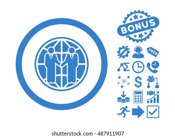 Global Partnership icon with bonus images. Vector illustration style is flat iconic symbols, cobalt color, white background.