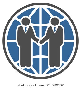 Global partnership icon from Business Bicolor Set. Vector style: flat bicolor symbols, cobalt and gray colors, rounded angles, white background.