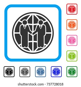 Global Partnership icon. Flat gray iconic symbol inside a light blue rounded squared frame. Black, gray, green, blue, red, orange color versions of Global Partnership vector.