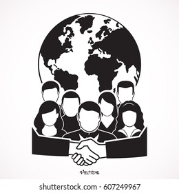 Global Partnership icon. illustration, flat icon,  symbol, blak color, white background.