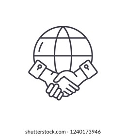 Global partnership line icon concept. Global partnership vector linear illustration, symbol, sign