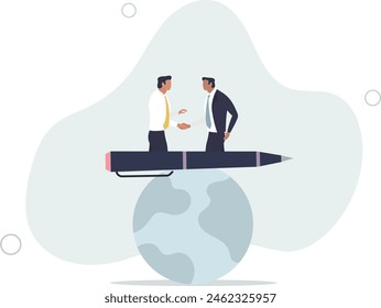 global partnership, politics or world peace contract signing.flat vector illustration.