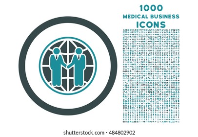 Global Partnership rounded vector bicolor icon with 1000 medical business icons. Set style is flat pictograms, soft blue colors, white background.