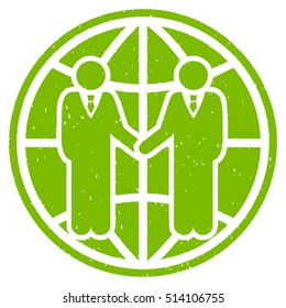 Global Partnership rubber seal stamp watermark. Icon vector symbol with grunge design and unclean texture. Scratched eco green ink emblem on a white background.