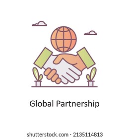 Ilustración de diseño de iconos de esquema rellenado del vector de asociación global. Símbolo de asociación empresarial sobre archivo EPS 10 de fondo blanco