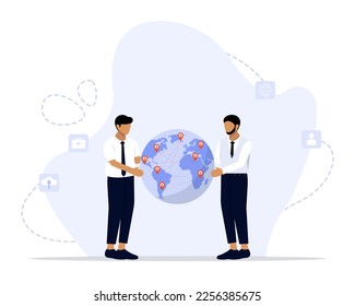 Global Partnership Vector Illustration Concept Showing global partnership between business partners, Suitable for landing page, ui, web, App intro card, editorial, flyer, and banner.