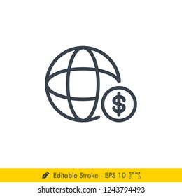 Global Payment Icon / Vector - In Line / Stroke Design