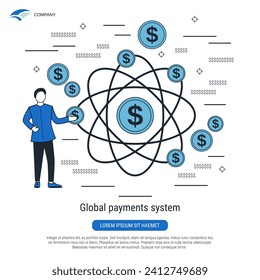 Global payment system, financial transaction flat design style vector concept illustration