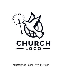 Global peace Church Logo with line art dove for community