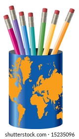  global pencil holder with a diverse array of pencils in it