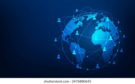 global people communication and connection social network technology. internet big data customer on blue dark background. Human resources. vector illustration fantastic.