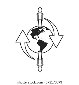 global people connected communication network around thin line