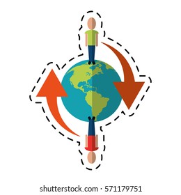 global people connected communication network around-dotted line