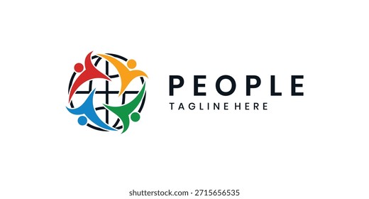 Diseño de logotipo de personas globales que representa la diversidad y el trabajo en equipo