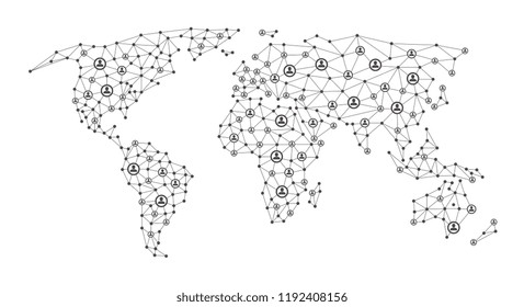 Redes sociales de personas globales. Concepto de vector de comunicación digital empresarial con 3d globo. Conexión a internet social, conexión de red ilustración global