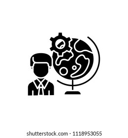 Global perspective black icon concept. Global perspective flat  vector symbol, sign, illustration.