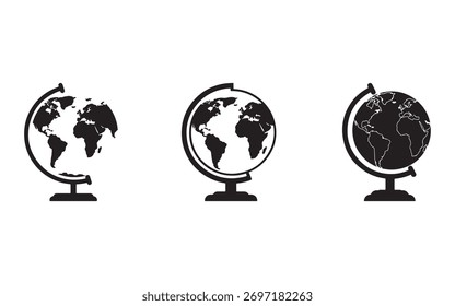 Perspectiva Global Três Ilustrações do Globo da Terra para Educação e Conscientização Geográfica sobre um Fundo Branco Limpo