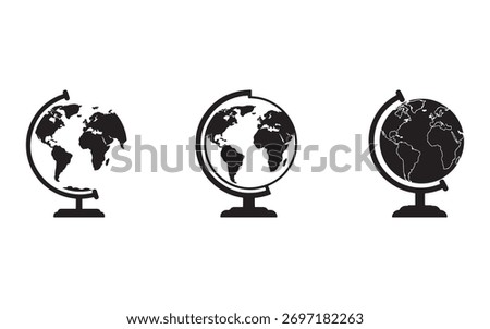 Global Perspective Three Earth Globe Illustrations for Education and Geography Awareness on Clean White Background