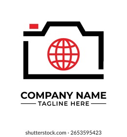 Design de logotipo de fotografia global com câmera e simbolismo globo Um logotipo moderno e versátil para o negócio da fotografia