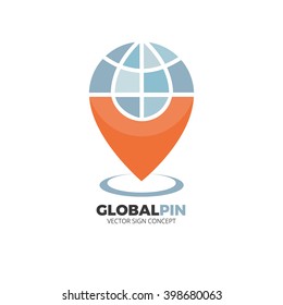 Global pin logo concept. Point on globe, global destination, positioning.