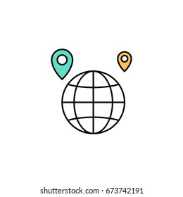 Global and pinpoint line icon. Line icons with flat design elements on white background. Symbol for your web site design, logo, app, UI. Vector illustration, EPS