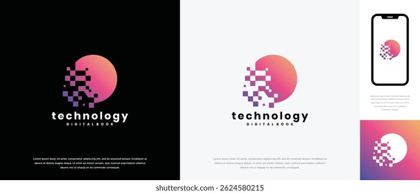 Concepto de Vector de diseño de logotipo de tecnología global de píxeles. Icono de símbolo de logotipo de tecnología global de píxeles
