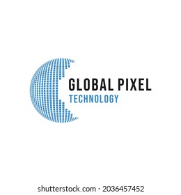 Global Pixel Technology Logo emblem Icon. World Data Vector Modern Symbol. App network for Company