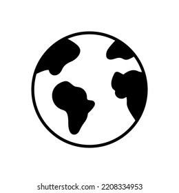 Global Planet Circle Geography Map Silhouette Black Icon. Round World Continent Europe Africa America Australia Asia Sign. Sphere Globe Earth Glyph Pictogram. Isolated Vector Illustration.
