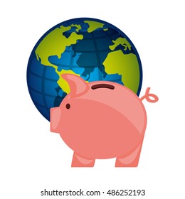 global planet with economy icon vector illustration design