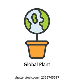 Ilustración de diseño de iconos de contorno de vectores de planta global. Símbolo de naturaleza y ecología sobre fondo blanco Archivo EPS 10