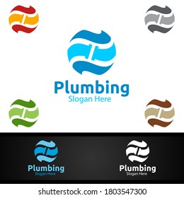 Global Plumbing Logo with Water and Fix Home Concept