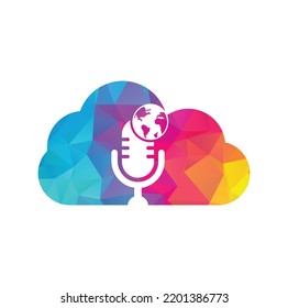 Global podcast cloud shape concept logo design. Broadcast entertainment business logo template vector illustration.