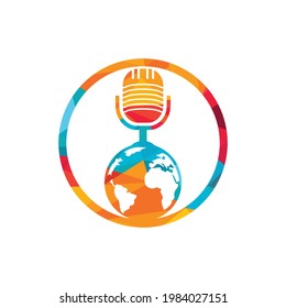 Global podcast logo design. Broadcast entertainment business logo template vector illustration.