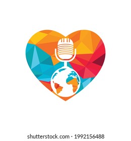 Global podcast logo design. Broadcast entertainment business logo template vector illustration.