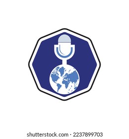 Global podcast logo design. Broadcast entertainment business logo template vector illustration.