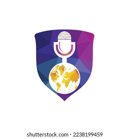 Global podcast logo design. Broadcast entertainment business logo template vector illustration.