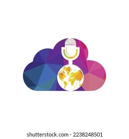 Global podcast logo design. Broadcast entertainment business logo template vector illustration.