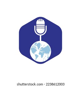 Global podcast logo design. Broadcast entertainment business logo template vector illustration.