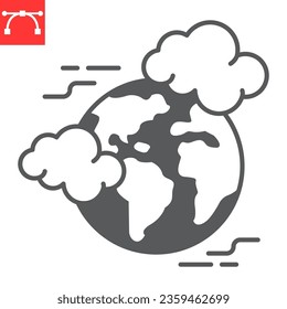 Global pollution glyph icon, climate change and ecology, earth co2 vector icon, vector graphics, editable stroke solid sign, eps 10.