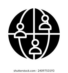 Global population black glyph icon. International relationships. Human communities. Worldwide connection. Silhouette symbol on white space. Solid pictogram. Vector isolated illustration