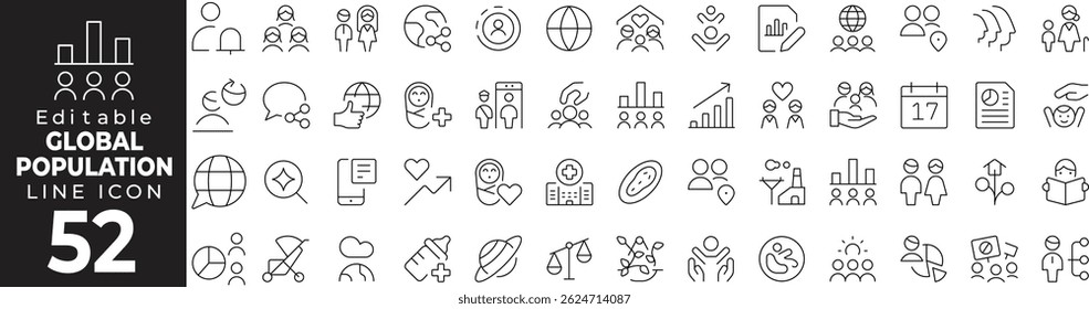 Global Population Day Thin Line Icon Set - Demografia, Consciência, Sociedade