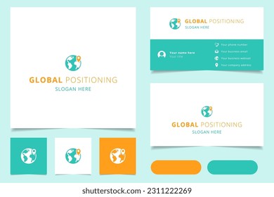 Global positioning logo design with editable slogan. Branding book and business card template.