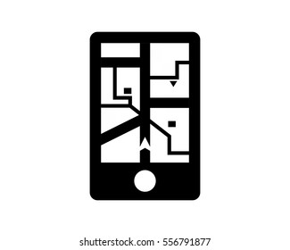 global positioning system black silhouette pin locate path image vector icon logo symbol