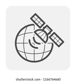 Global positioning system and communication network service vector icon consist of satellite, globe, signal. Technology for geo location, geography, cartography, gps tracking, navigation and internet.